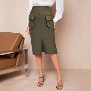 Women's Fashionable Utility-pocket Mid-length Skirt