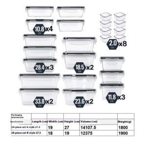 24-piece Kitchen Refrigerator Crisper Microwave Heat-resistant Plastic Lunch Box