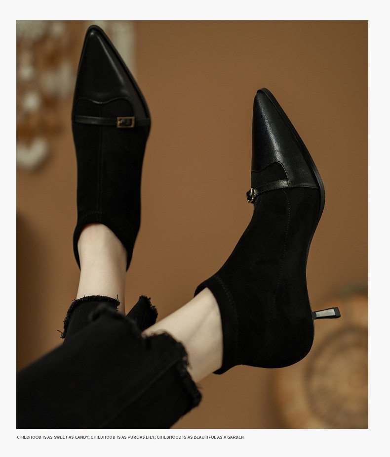 Black Womens Ankle Boots With A Thin Heel Stylish Versatile And Figure-flattering - Image 5