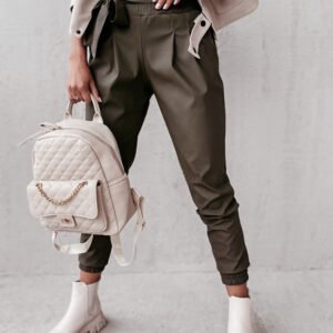 Temperament Leisure Series Belt Solid Color PU Leather Casual Pants