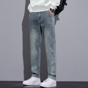 Mens Straight-Leg Loose-Fit Street-Style Wide-Leg Denim Jeans