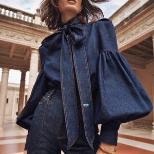 Women's Fashion Bowknot Design Turtleneck Shirt