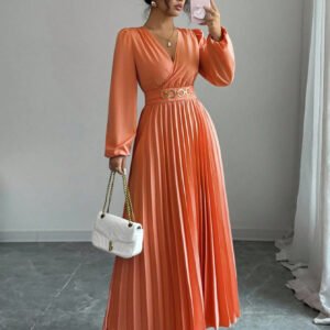 Women's Solid-color Casual Chic V-neck Dress