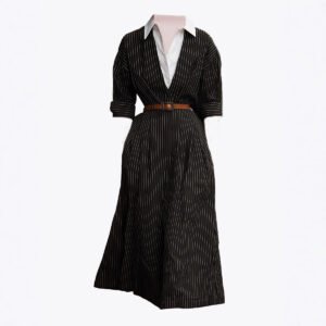 Loose-fitting, Fitted Waist, Color-blocked Shirt Collar Dress