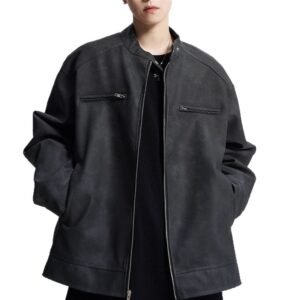 Vintage Brown Motorcycle Leather Autumn Merard Stand-up Collar Distressed Coat