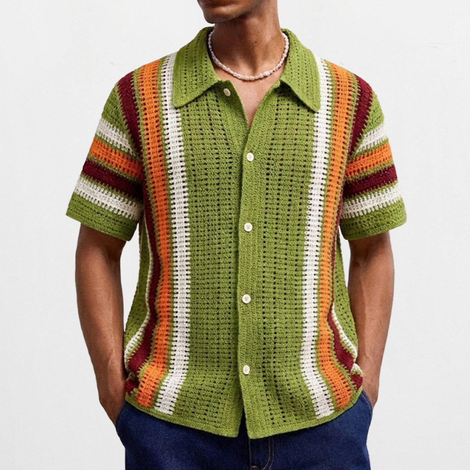 Mens Hollow-Out Crochet Knit Sweater From Europe And The US - Image 6