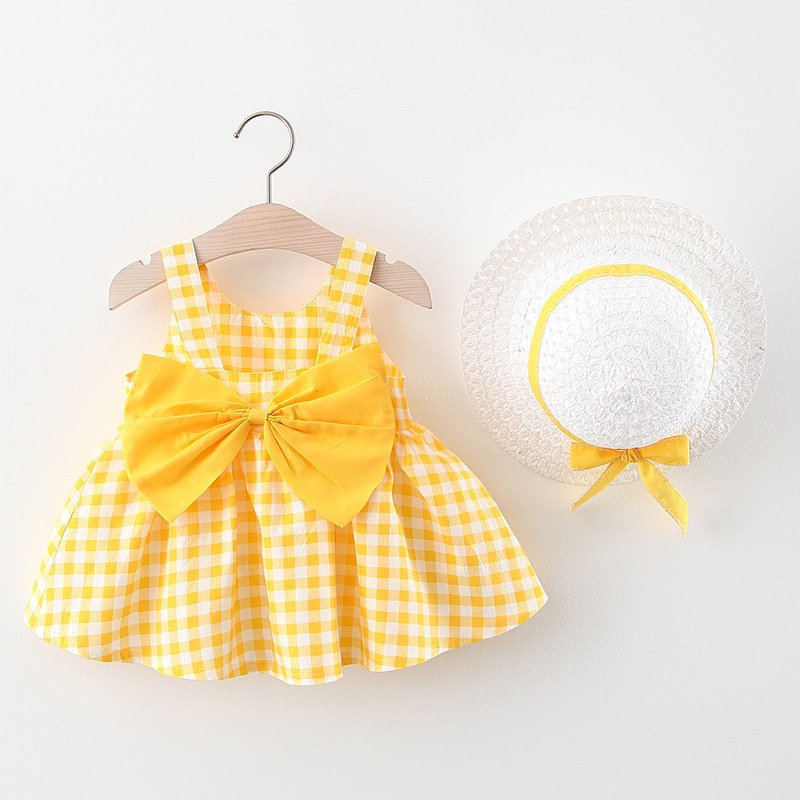 Baby Girl Plaid Skirt Fashion Girl Skirt Free Straw Hat - Image 4