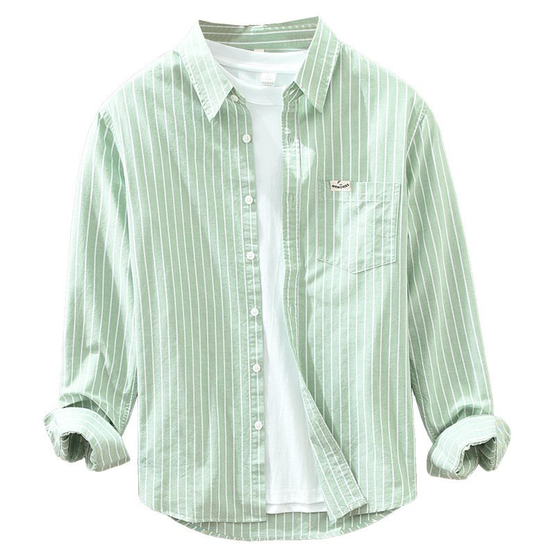 Simple Versatile Striped Oxford-cloth Long-sleeve Mens Casual Loose-fit Cotton Shirt - Image 4