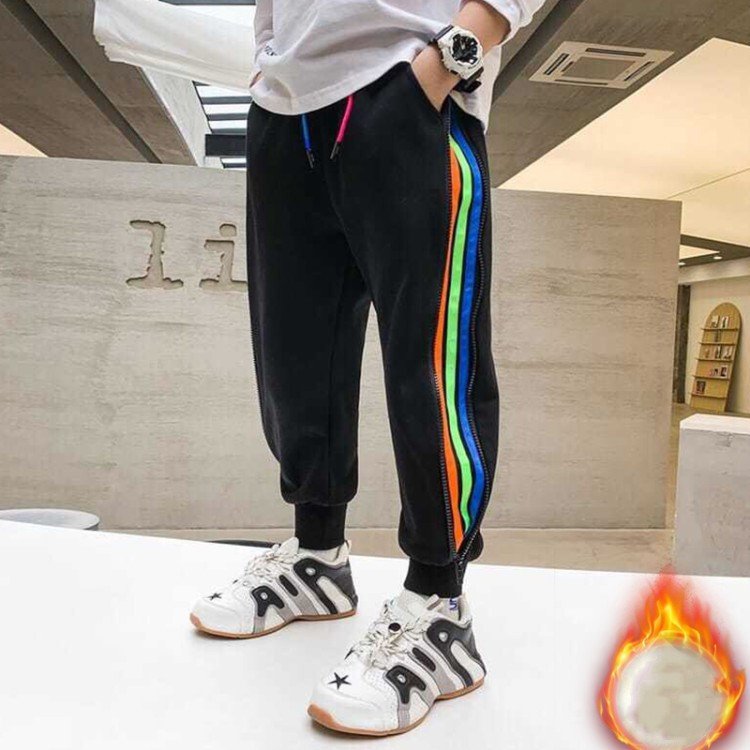 Side Zipper Fashion Casual Sports Pants Children's Thread Plus Velvet - Image 7