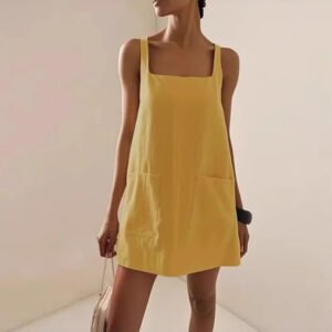 Stylish Versatile Loose-fitting Solid-color Slip Dress With Pockets