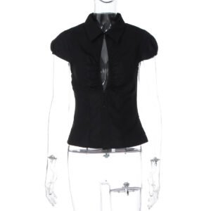 Women's Fashionable Button-up Collar Short-sleeve Top