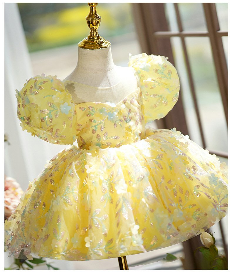 Yellow Puffy Gauze Princess Dress Children's Birthday Catwalk Performance Piano Performance - Image 10