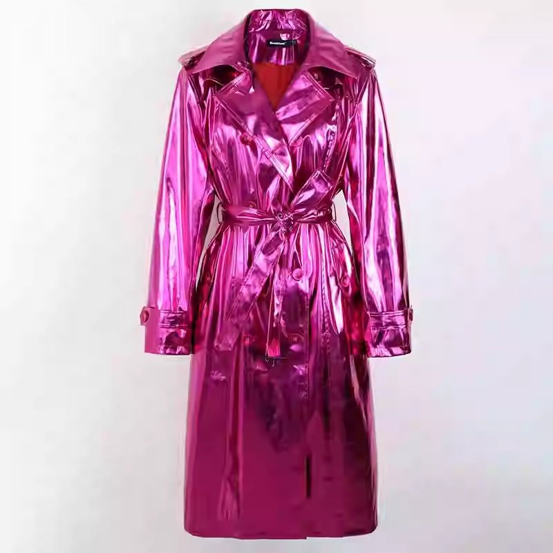 Bright Patent Leather Windbreaker Long Style - Image 2