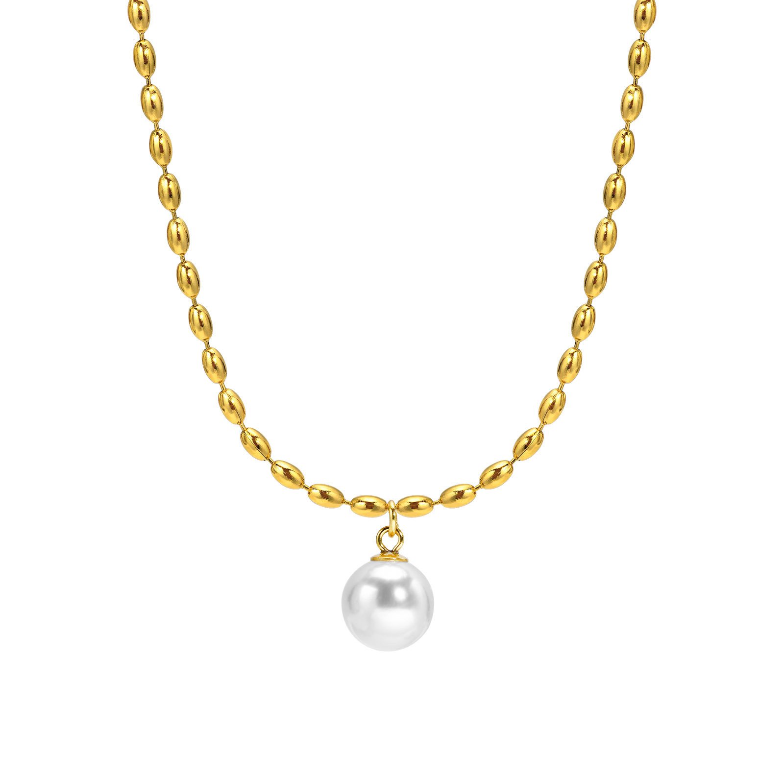 New Titanium Steel 18K Gold Milgrain Pearl Clavicle Necklace For Women - Image 5
