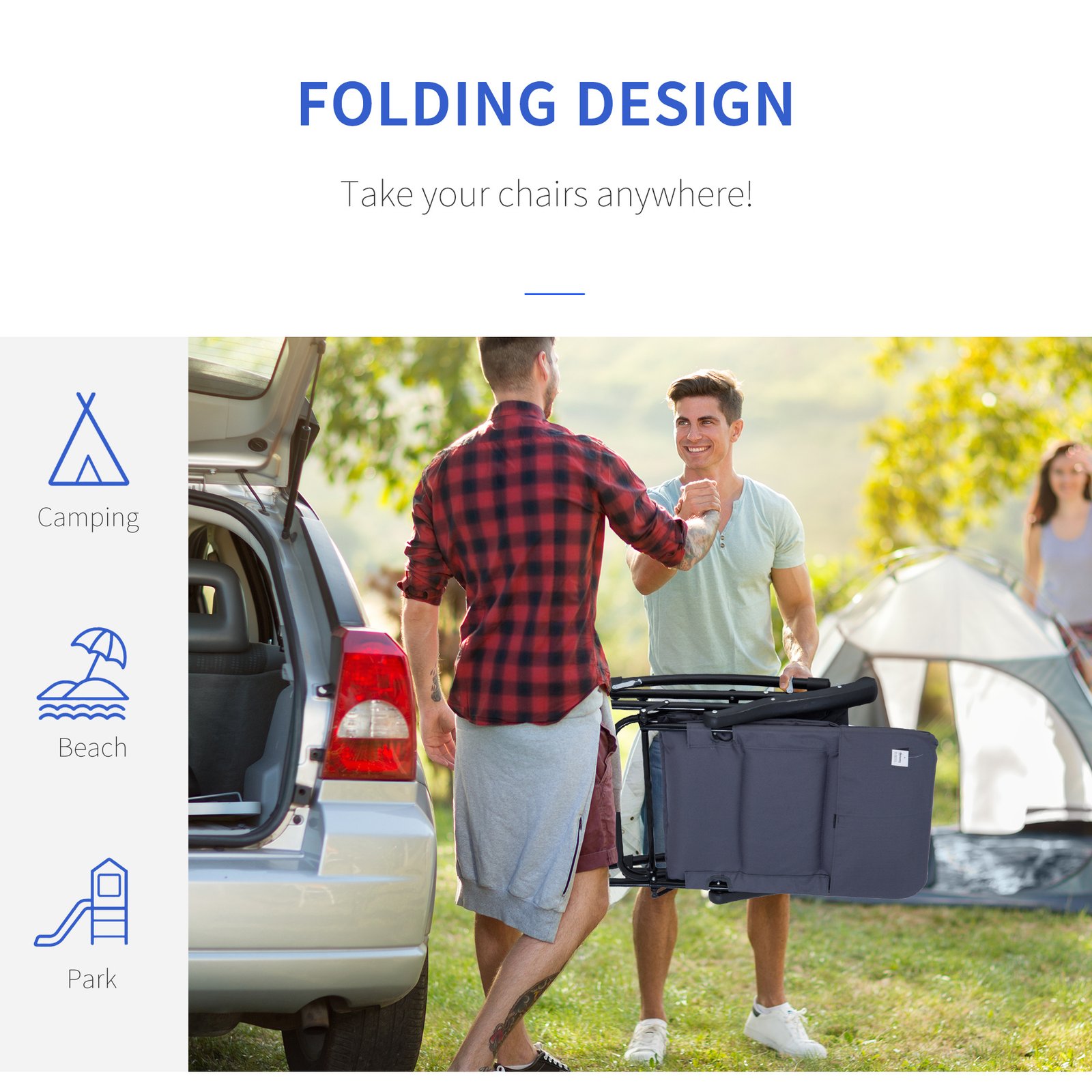 2 Piece Outdoor Patio Furniture Set With 2 Folding Padded Rocking Chairs, Bistro Style For Porch, Camping, Balcony, Navy Blue - Image 3