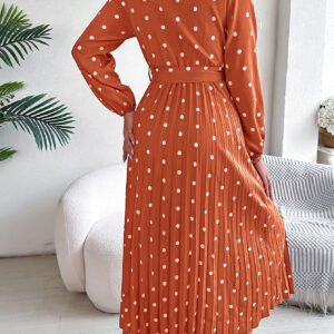 Women's Elegant Color-Blocked Polka Dot Cross V-Neck Pleated Maxi Dress