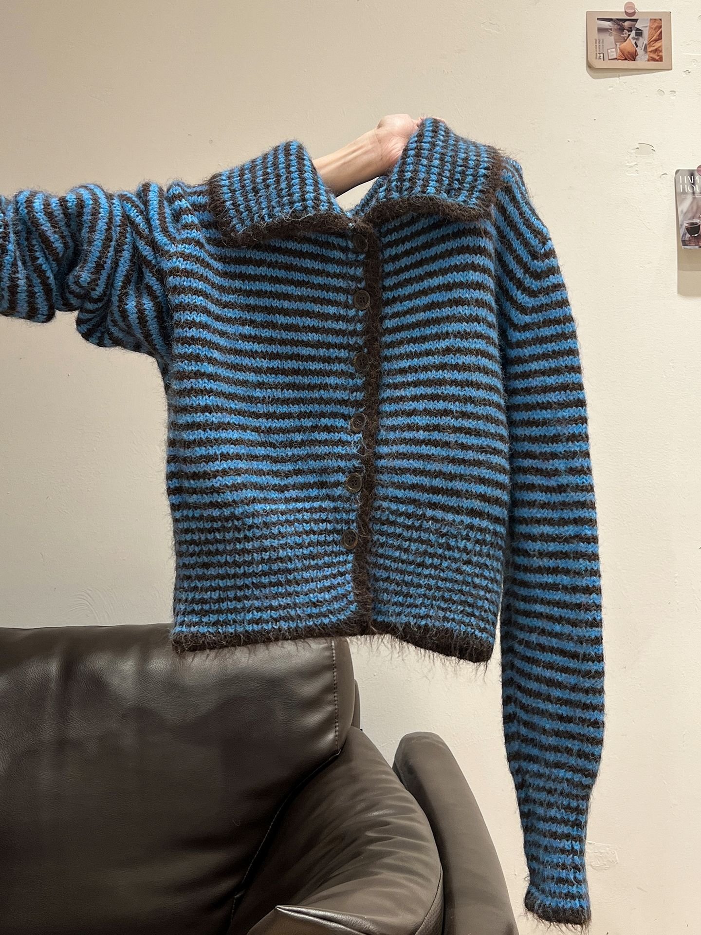 Polo Collar Striped Single-breasted Knitted Sweater Long Sleeve - Image 7