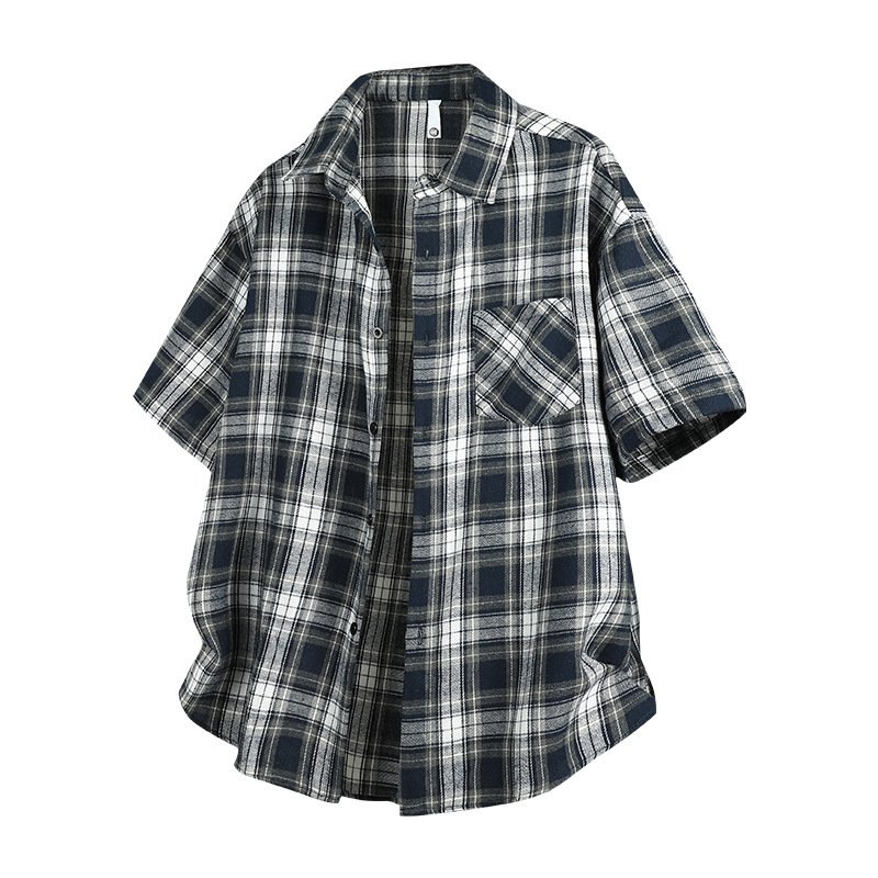 Mens Casual Short-sleeve Plaid Shirt Jacket - Image 5