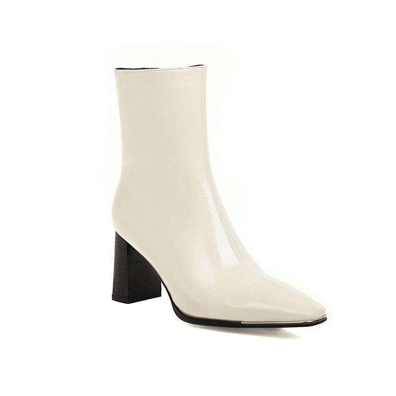 Womens Ankle Boots For Fallwinter Metallic Square Toe Chunky Heel And Stretchy - Image 3