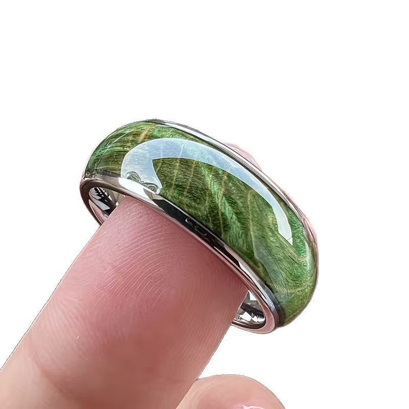 Stylish And Minimalist Green Wood-grain Ring - Image 5