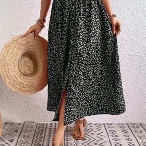 European And American Printed Breasted Self-tie Summer Pastoral A- Line Skirt Advanced Skirt