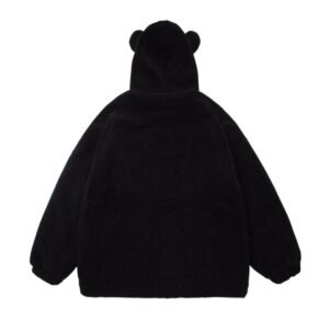 American Cute Cartoon Flocking Bear Lamb Fur Hooded Jacket
