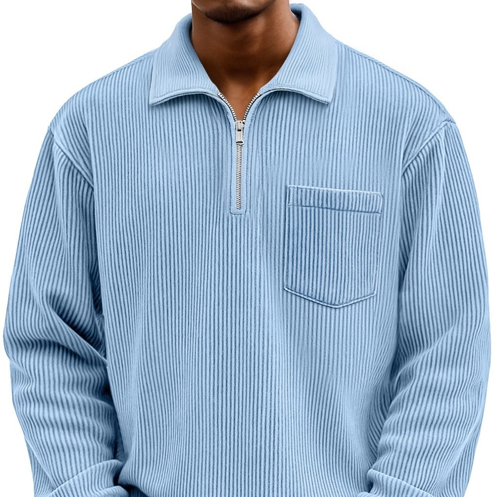 Men's Solid-color Henley Zip-up Casual Long-sleeve Hoodie