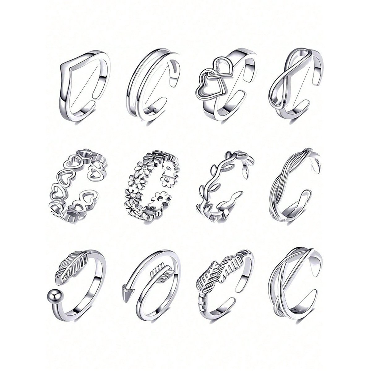 Beach Toe Ring With Adjustable Band, Featuring Heart And Leaf Designs - Image 7