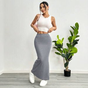 Women's High-Waisted Solid-Color Tight Casual Skirt
