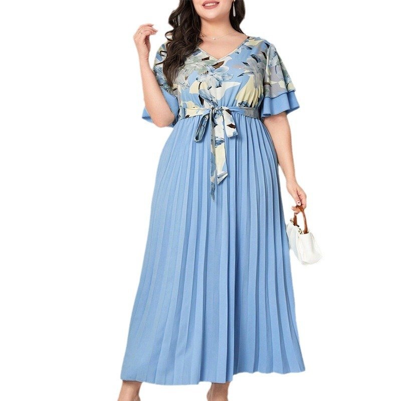 Printed V-neck Spliced Slim-fit Ladies Dress - Image 5