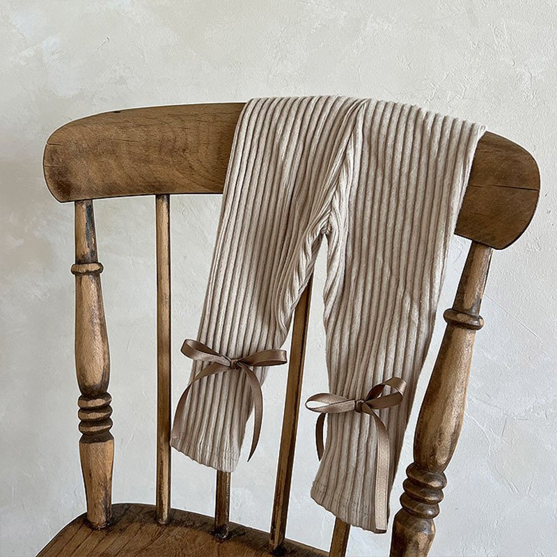 Bow Cotton Cute Trendy Sunken Stripe Leggings Crawler - Image 6