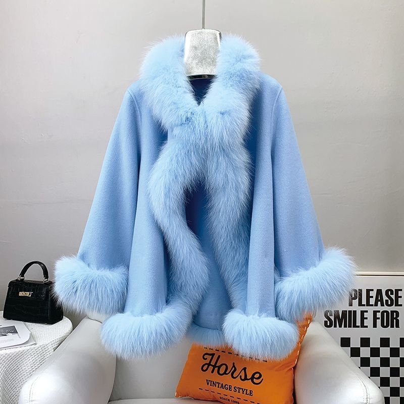 Socialite Cloak Fur Jacket Women's Reversible Woolen Coat Mid-length Young - Image 9