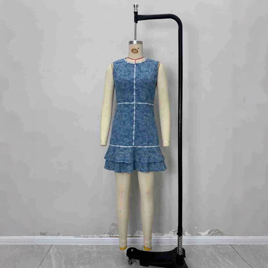 Women's Blue-and-white Printed Denim Dress - Image 3