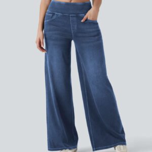 High-waisted Loose-fit Stretchy Wide-leg Jeans For Women