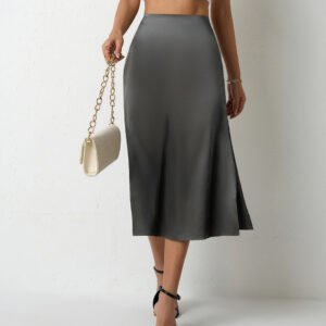 Popular Satin Midi Summer Long Slit Office Skirt