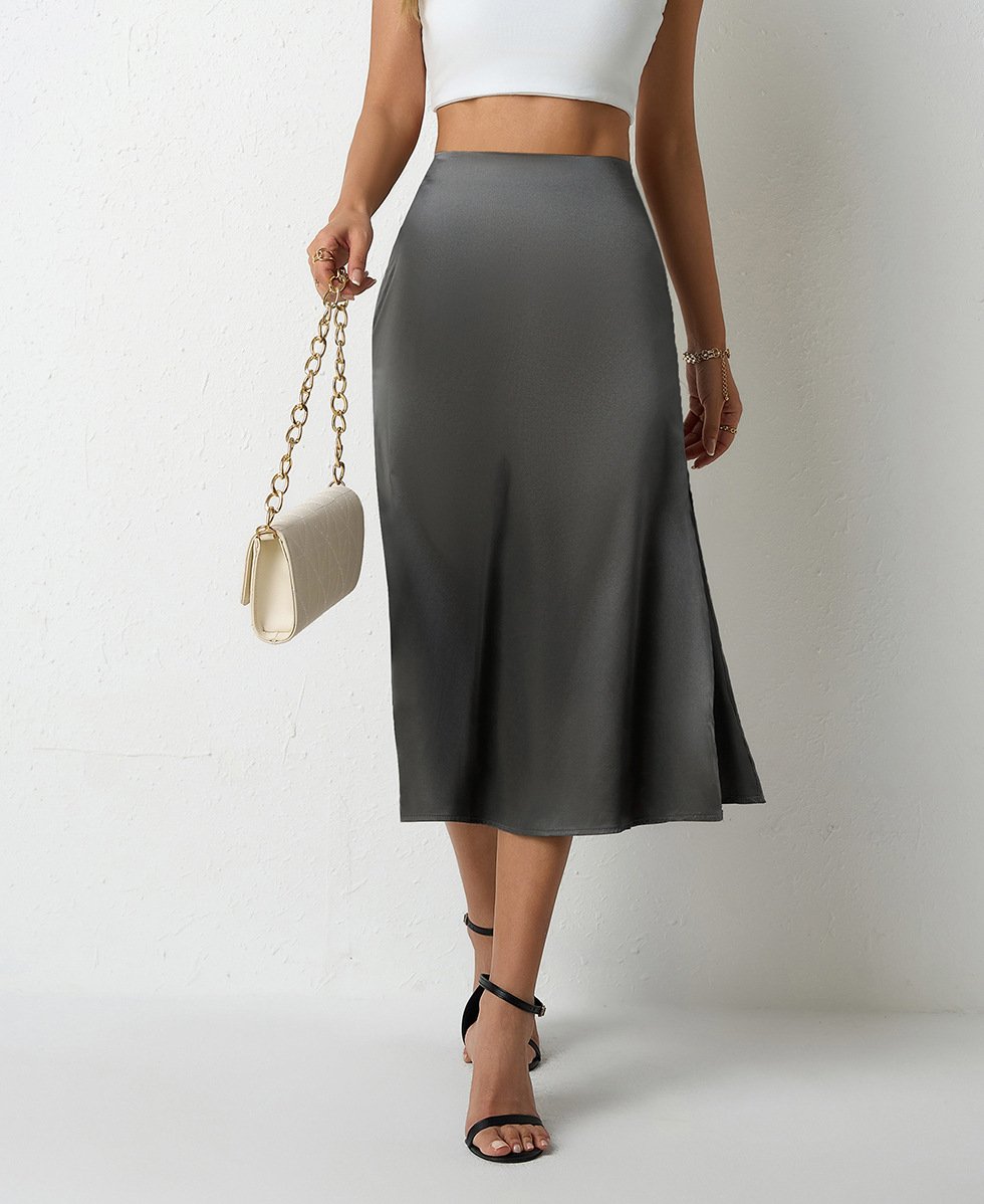 Popular Satin Midi Summer Long Slit Office Skirt - Image 7