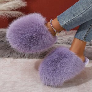 Women's Plus-size Solid Color Fluffy Big Furry Slippers