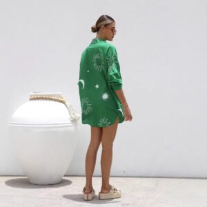 Women's Fashionable Loose Casual Cardigan Dress With Print And Lapel