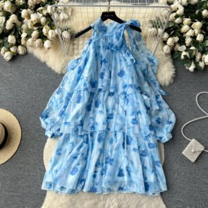 Rare Vacation-style Floral Chiffon Dress