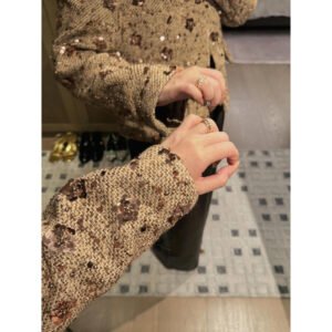 Gold Sequined Coat Tweed Padded Top