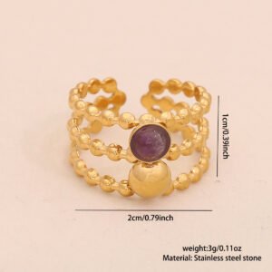 Womens Vintage Adjustable Open Ring With Natural Stone