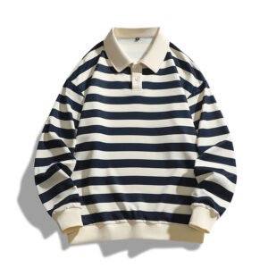 Men's T-shirt Spring And Autumn Polo Striped Sweater Warm And Loose