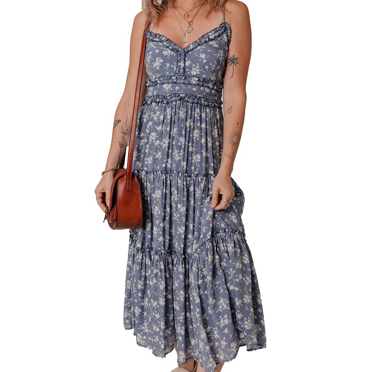 Slimming Cinched-waist Slip Dress With A Casual Floral Print For Women - Image 5