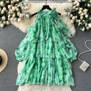 Rare Vacation-style Floral Chiffon Dress
