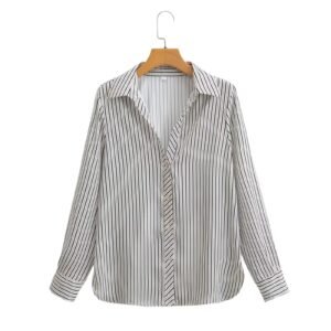 European And American Women's Fashion Lapel Long-sleeve Striped Shirt