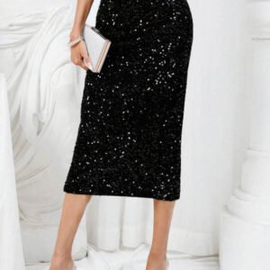 Elegant Sequin Waistband Elastic Skirt