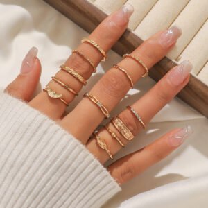 12-Piece Set Of Hollow Geometric Statement Rings