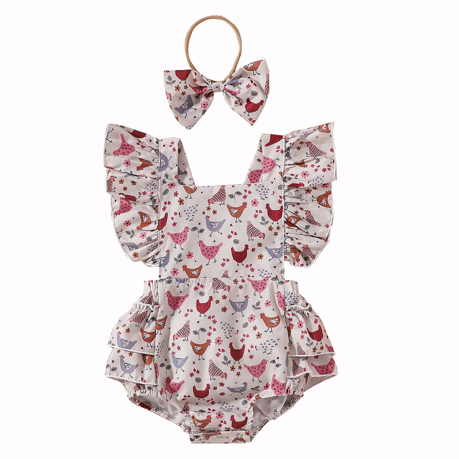 Baby Cartoon Chicken Flounced Sleeve Dress - Image 8