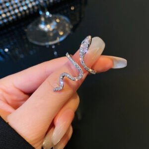 1 Piece Of Trendy, Stylish And High-End Snake-Shaped Wrap-Around Adjustable Ring For Women, Inlaid With Rhinestones - Suitable For Daily Wear, Party Occasions And Gifting