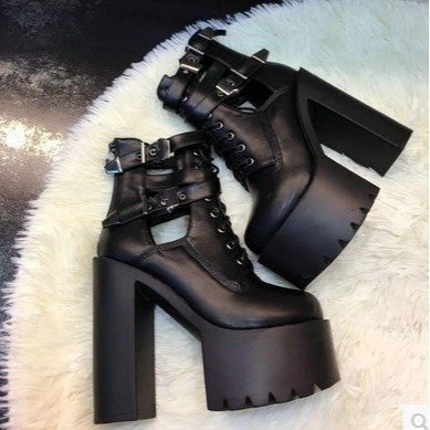Lace-up Back Zipper Chunky Heel High Heel Short Boots Female Boots - Image 2